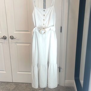 Rails, linen midi dress with rattan belt. Size: XS. Color: ivory.